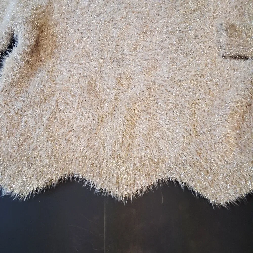 Willow Root Women's M Cropped Tinsel Sweater Champagne Gold Long Sleeve Party